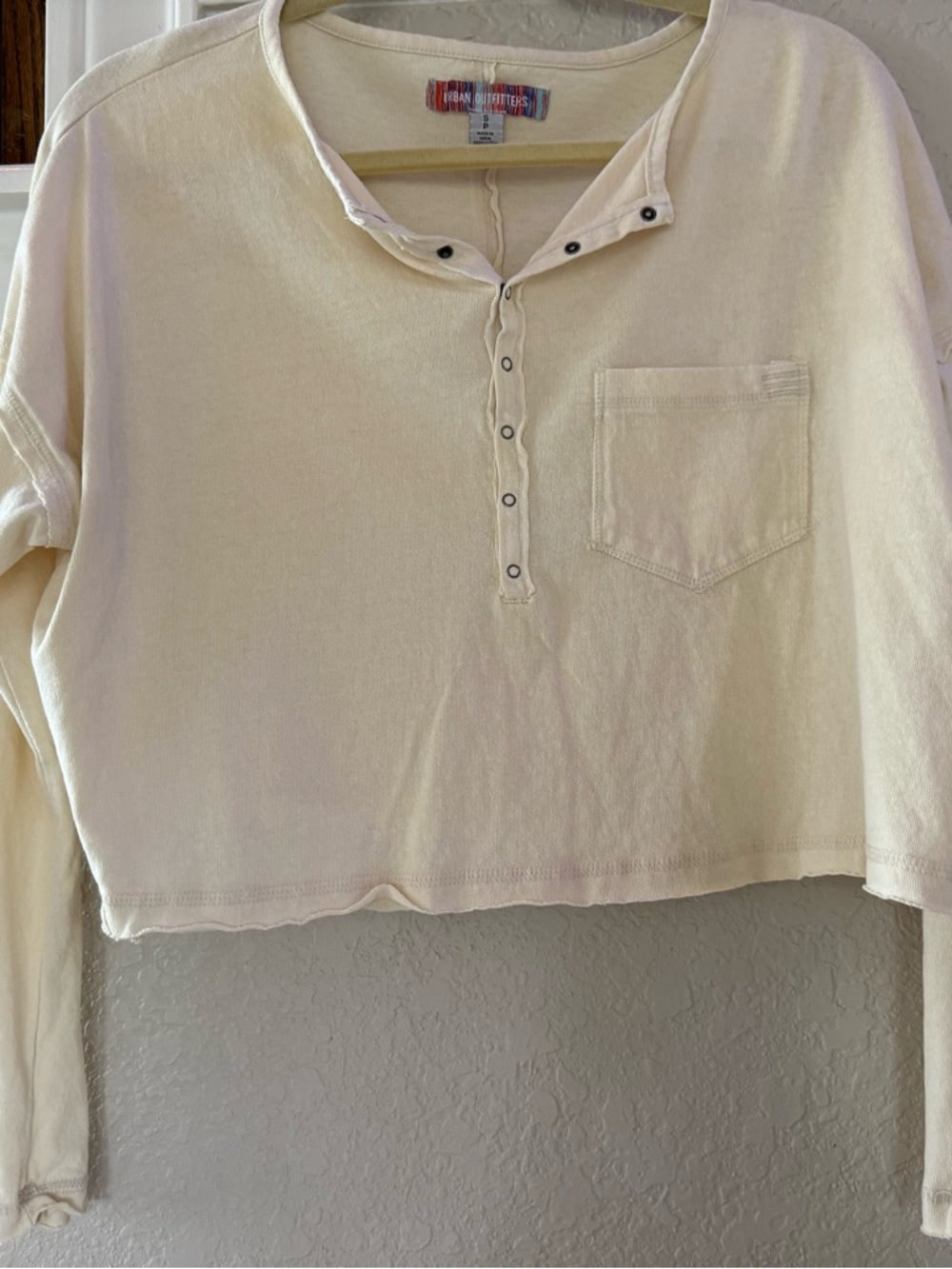 Urban Outfitters Pale Cream Cropped Henley Top